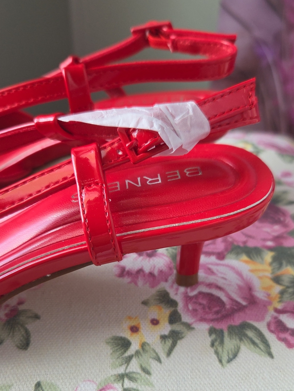 Red Patent Slingback Pointed-Toe Heels with Decorative Buckle - Picture 4 of 14